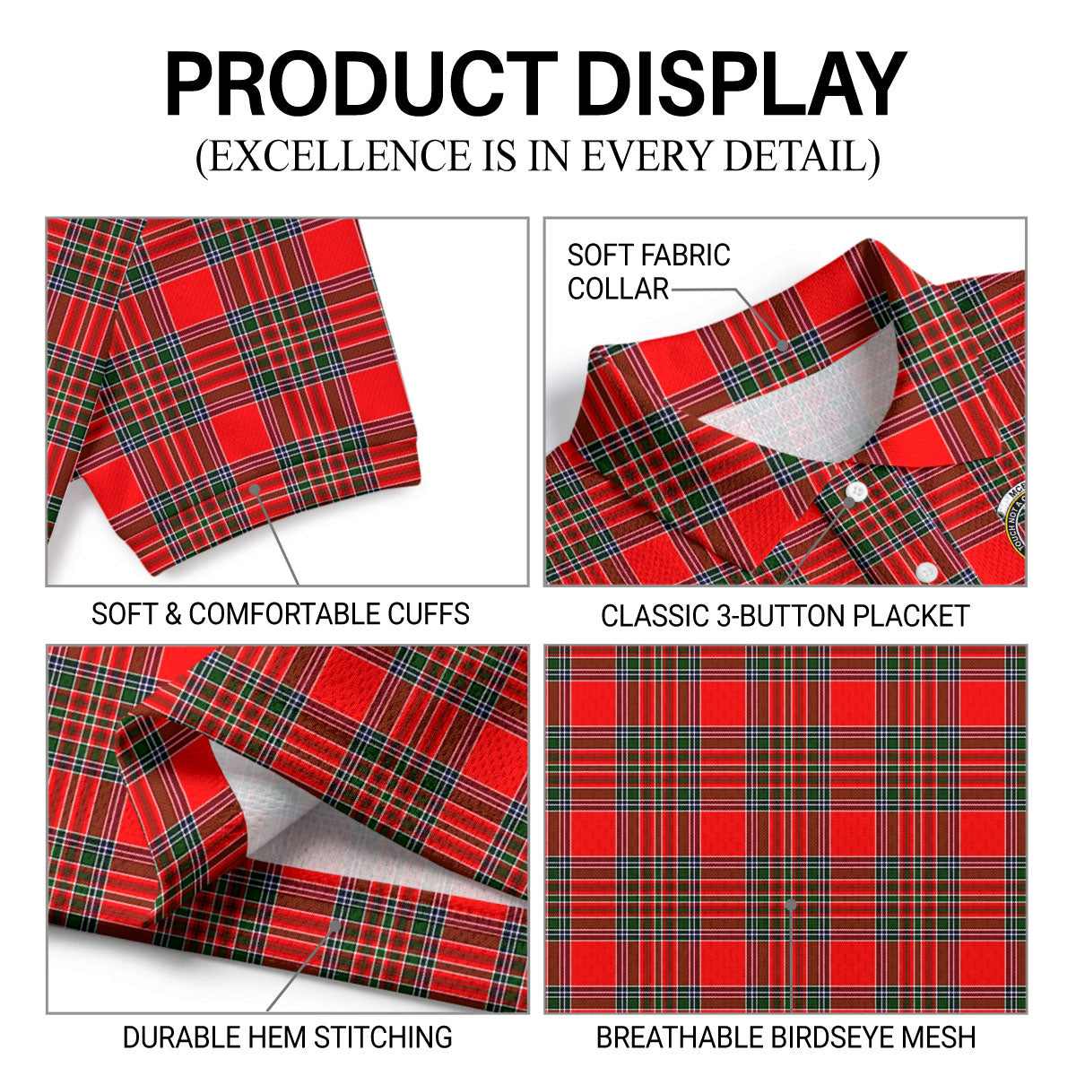 McBain Tartan Crest Birdseye Mesh Polo Shirt
