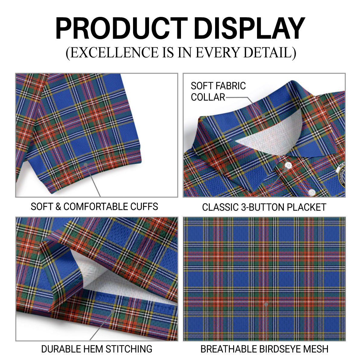McBeth Ancient Tartan Crest Birdseye Mesh Polo Shirt