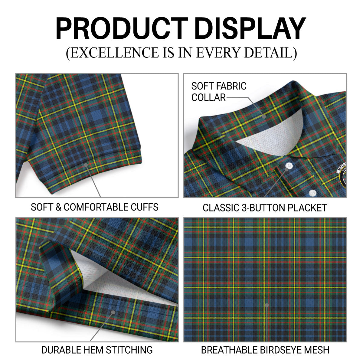 McClellan Ancient Tartan Crest Birdseye Mesh Polo Shirt
