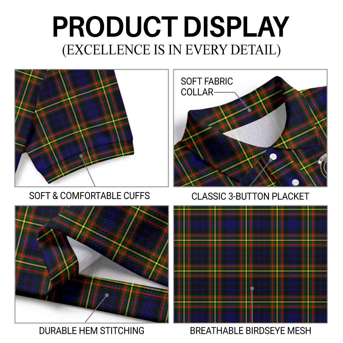 McClellan Modern Tartan Crest Birdseye Mesh Polo Shirt