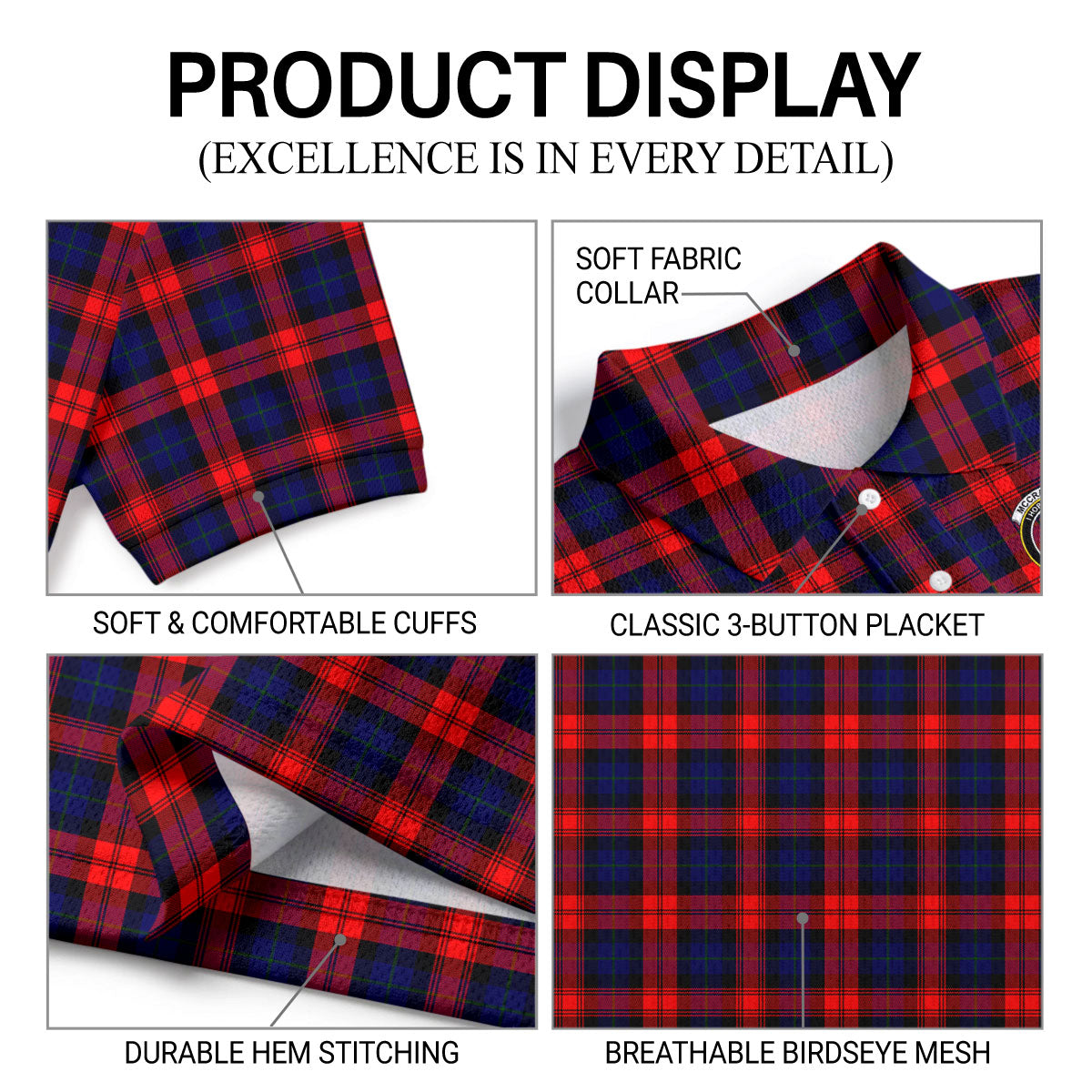 McCracken Tartan Crest Birdseye Mesh Polo Shirt