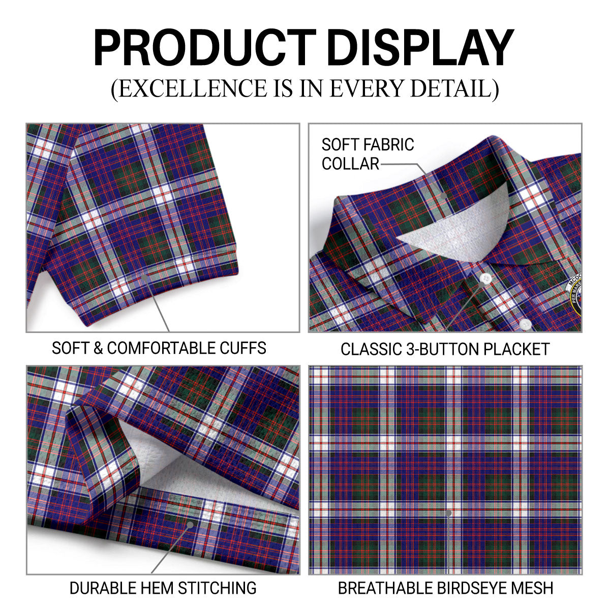 McDonald Dress Modern Tartan Crest Birdseye Mesh Polo Shirt