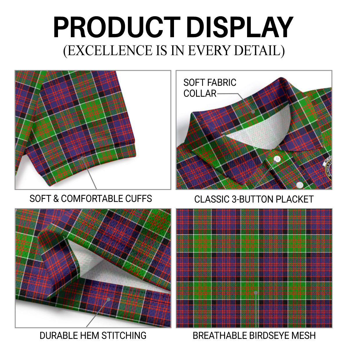 McDonald (Clan Ranald) Tartan Crest Birdseye Mesh Polo Shirt