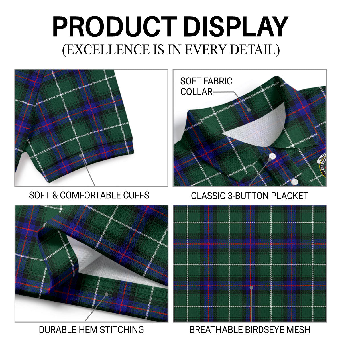 McDonald of the Isles Hunting Modern Tartan Crest Birdseye Mesh Polo Shirt