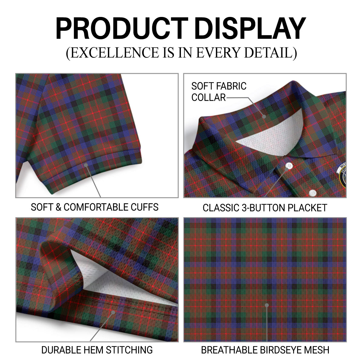 McDuff Hunting Modern Tartan Crest Birdseye Mesh Polo Shirt