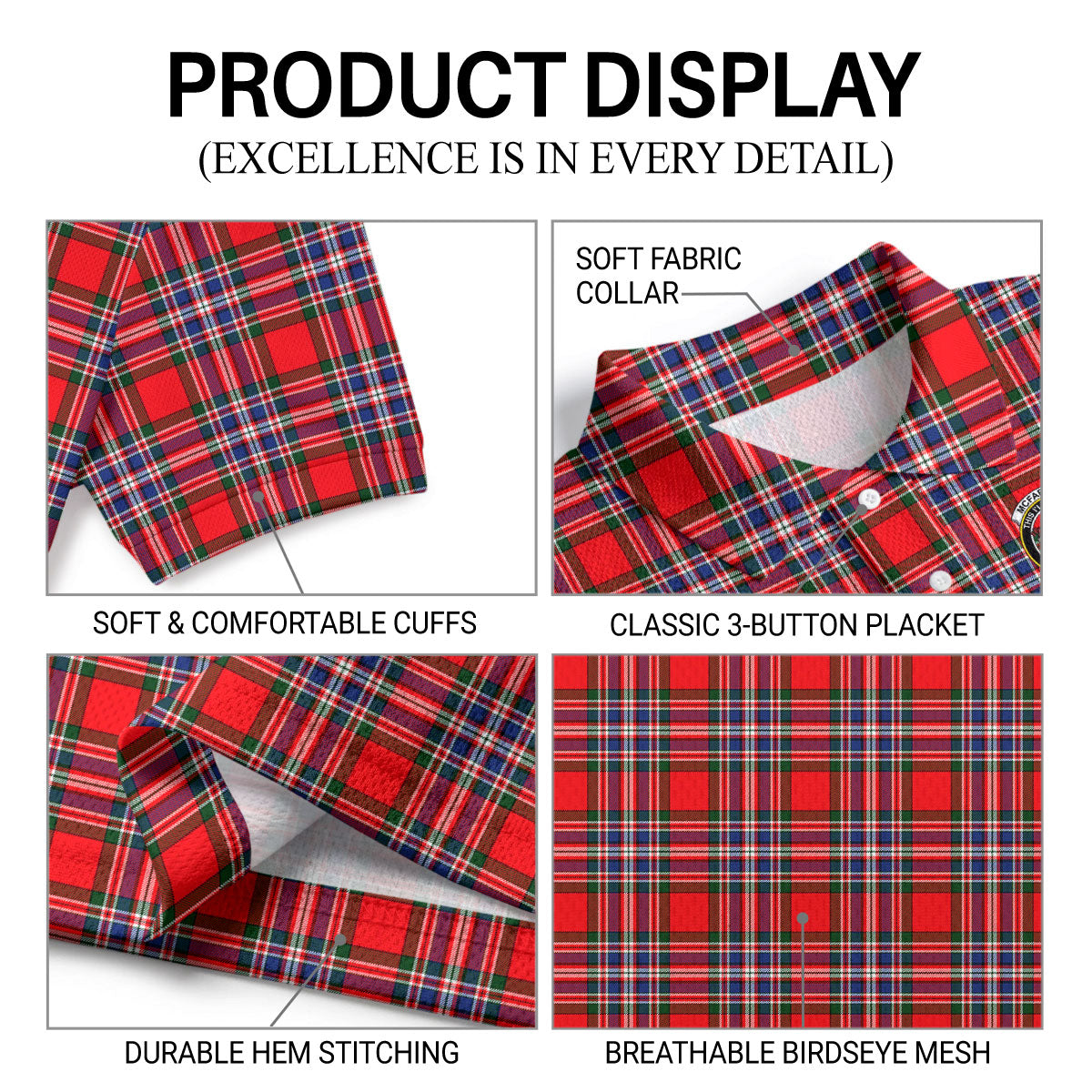 McFarlane Modern Tartan Crest Birdseye Mesh Polo Shirt