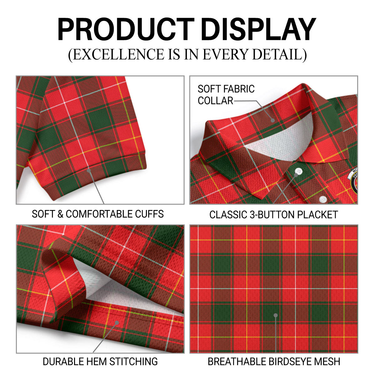 McFie Tartan Crest Birdseye Mesh Polo Shirt