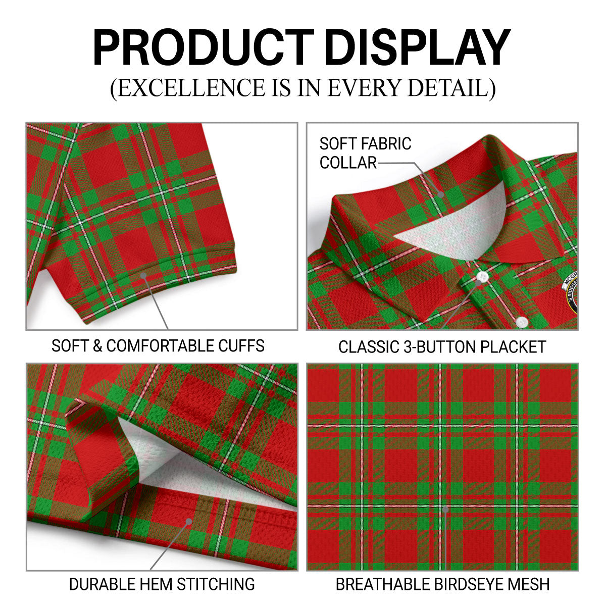 McGregor Modern Tartan Crest Birdseye Mesh Polo Shirt