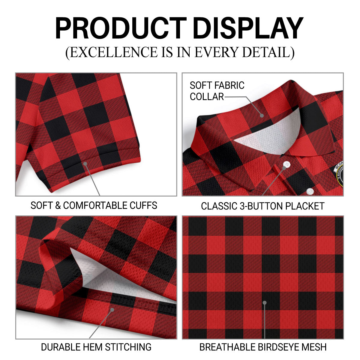 McGregor Rob Roy Modern Tartan Crest Birdseye Mesh Polo Shirt