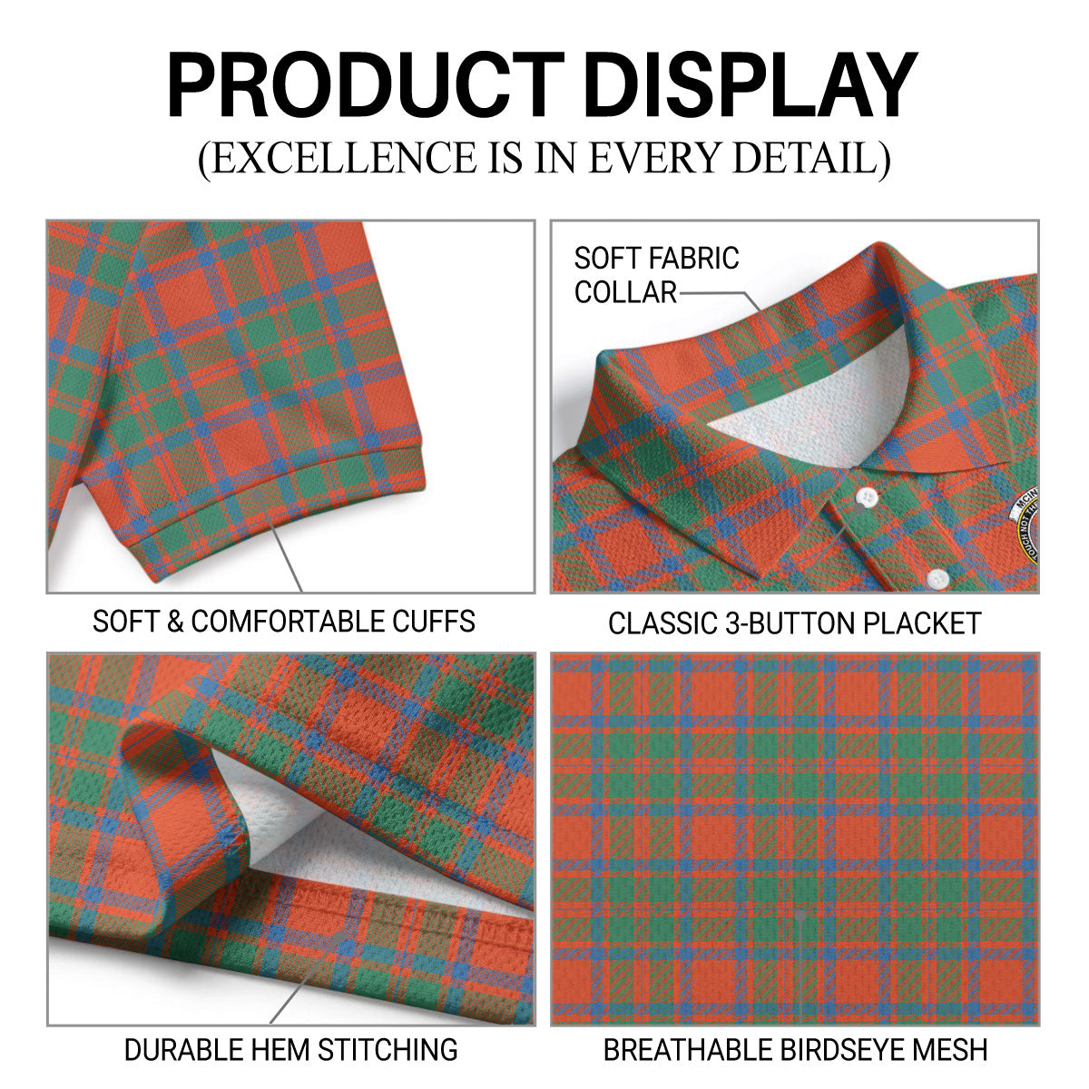 McIntosh Ancient Tartan Crest Birdseye Mesh Polo Shirt