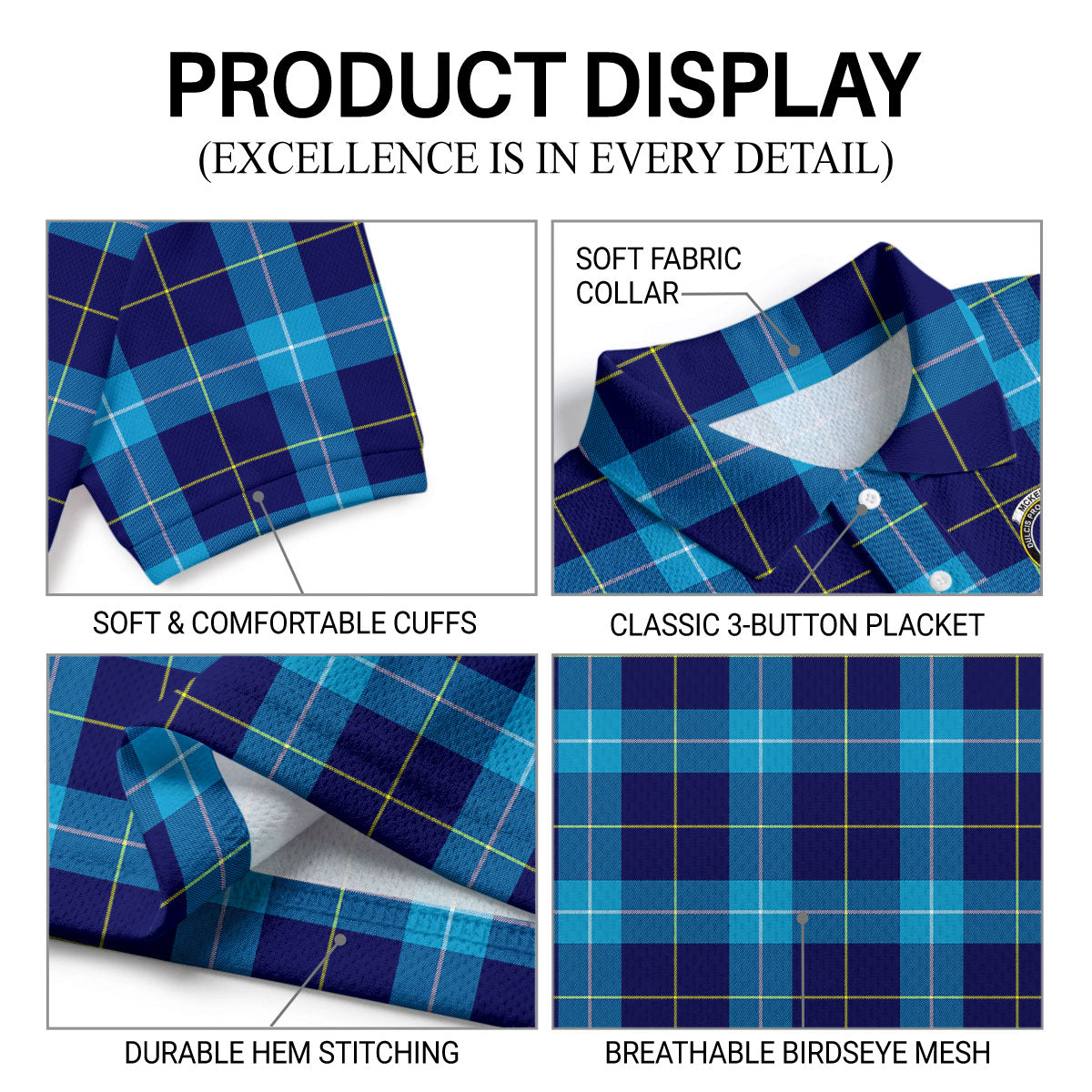 McKerrell Tartan Crest Birdseye Mesh Polo Shirt