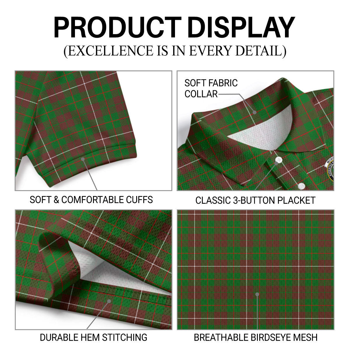 McKinnon Hunting Modern Tartan Crest Birdseye Mesh Polo Shirt