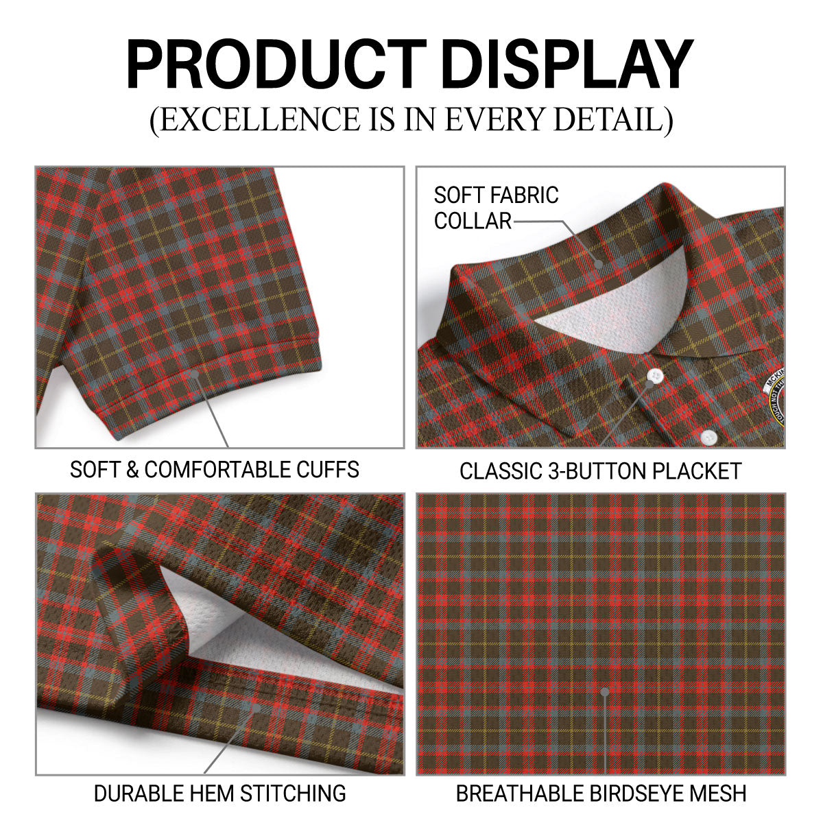 McKintosh Hunting Weathered Tartan Crest Birdseye Mesh Polo Shirt
