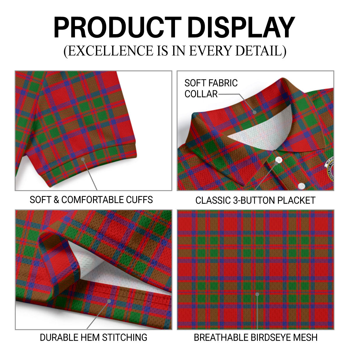 McKintosh Modern Tartan Crest Birdseye Mesh Polo Shirt