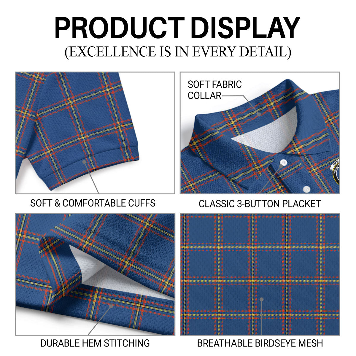 McLaine of Loch Buie Hunting Ancient Tartan Crest Birdseye Mesh Polo Shirt