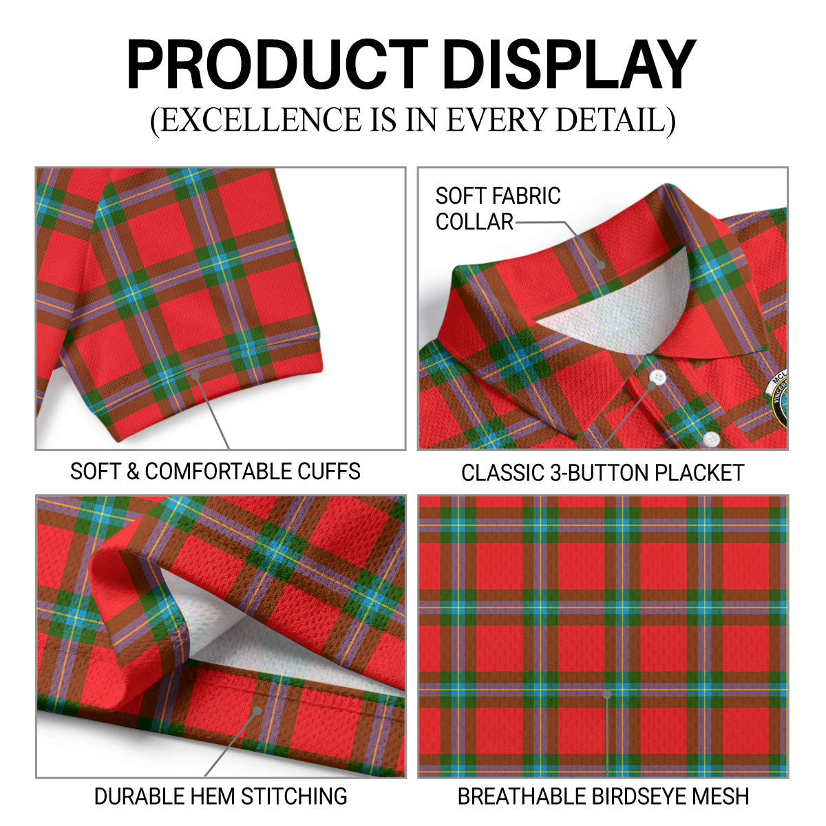 McLaine of Loch Buie Tartan Crest Birdseye Mesh Polo Shirt