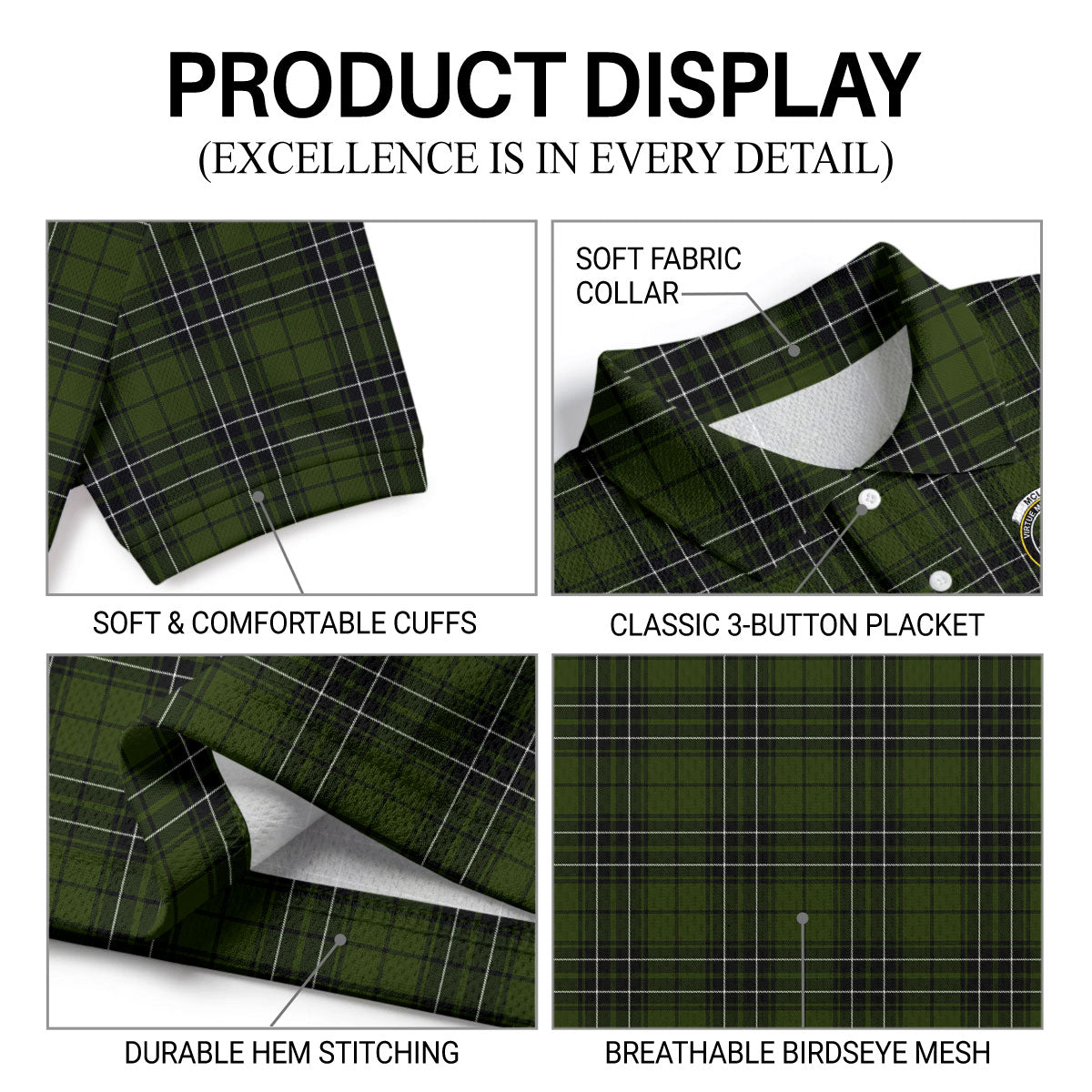 McLean Hunting Tartan Crest Birdseye Mesh Polo Shirt