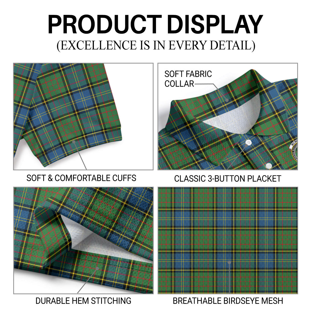 McMillan Hunting Ancient Tartan Crest Birdseye Mesh Polo Shirt