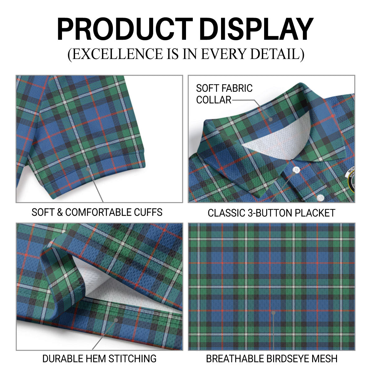 McPhail Hunting Ancient Tartan Crest Birdseye Mesh Polo Shirt