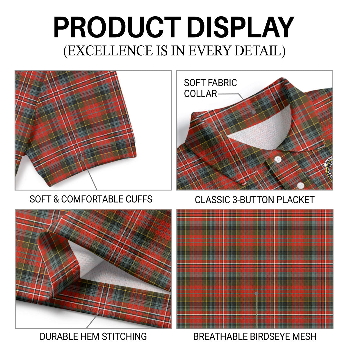 McPherson Weathered Tartan Crest Birdseye Mesh Polo Shirt