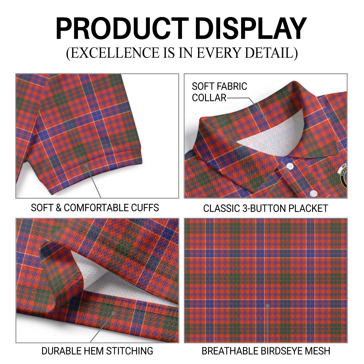McRae Ancient Tartan Crest Birdseye Mesh Polo Shirt