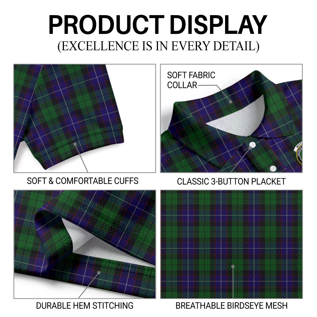 Mitchell Tartan Crest Birdseye Mesh Polo Shirt