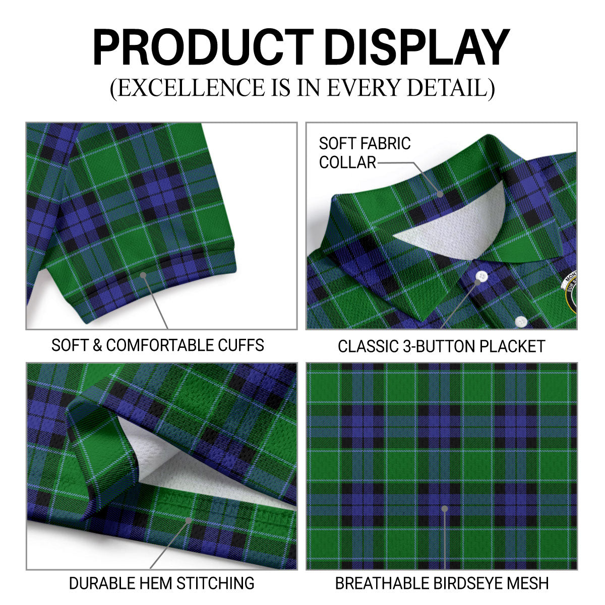 Monteith Tartan Crest Birdseye Mesh Polo Shirt