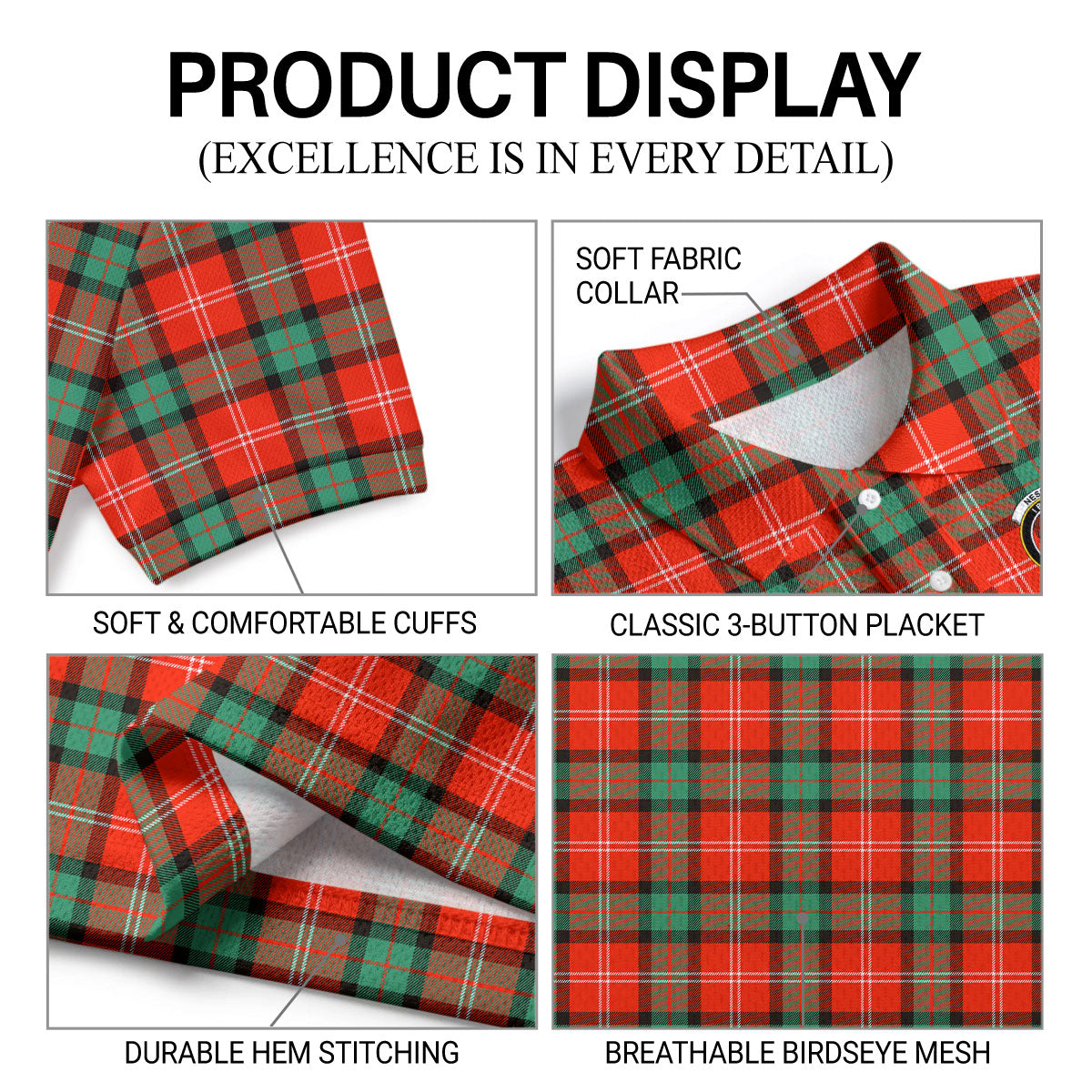 Nesbitt Ancient Tartan Crest Birdseye Mesh Polo Shirt