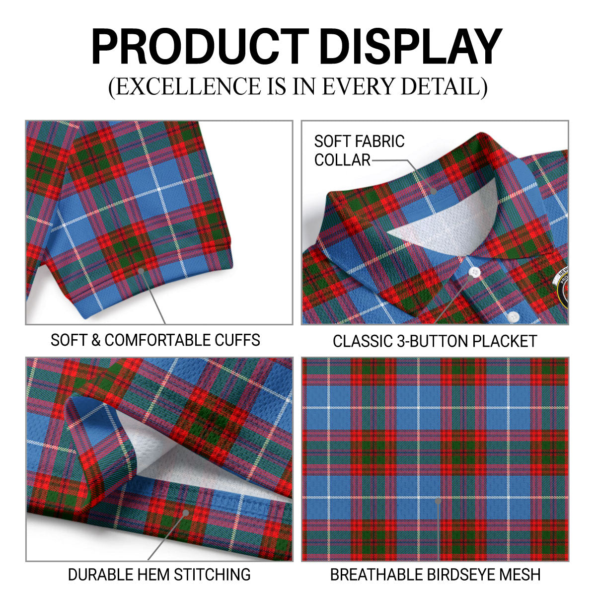 Newton Tartan Crest Birdseye Mesh Polo Shirt