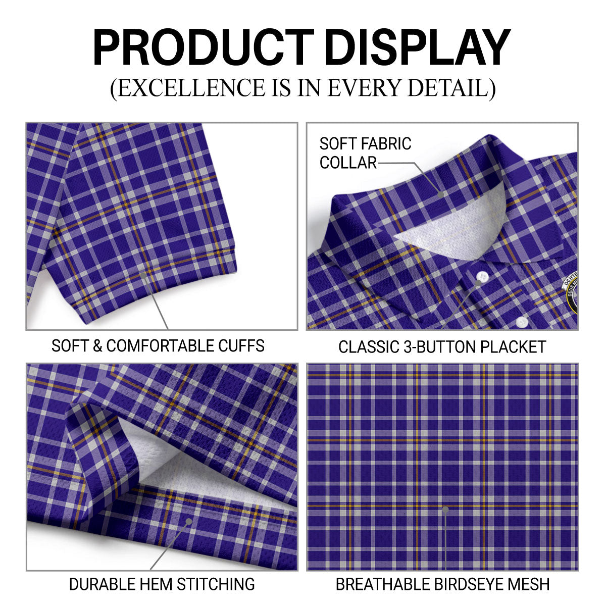 Ochterlony Tartan Crest Birdseye Mesh Polo Shirt