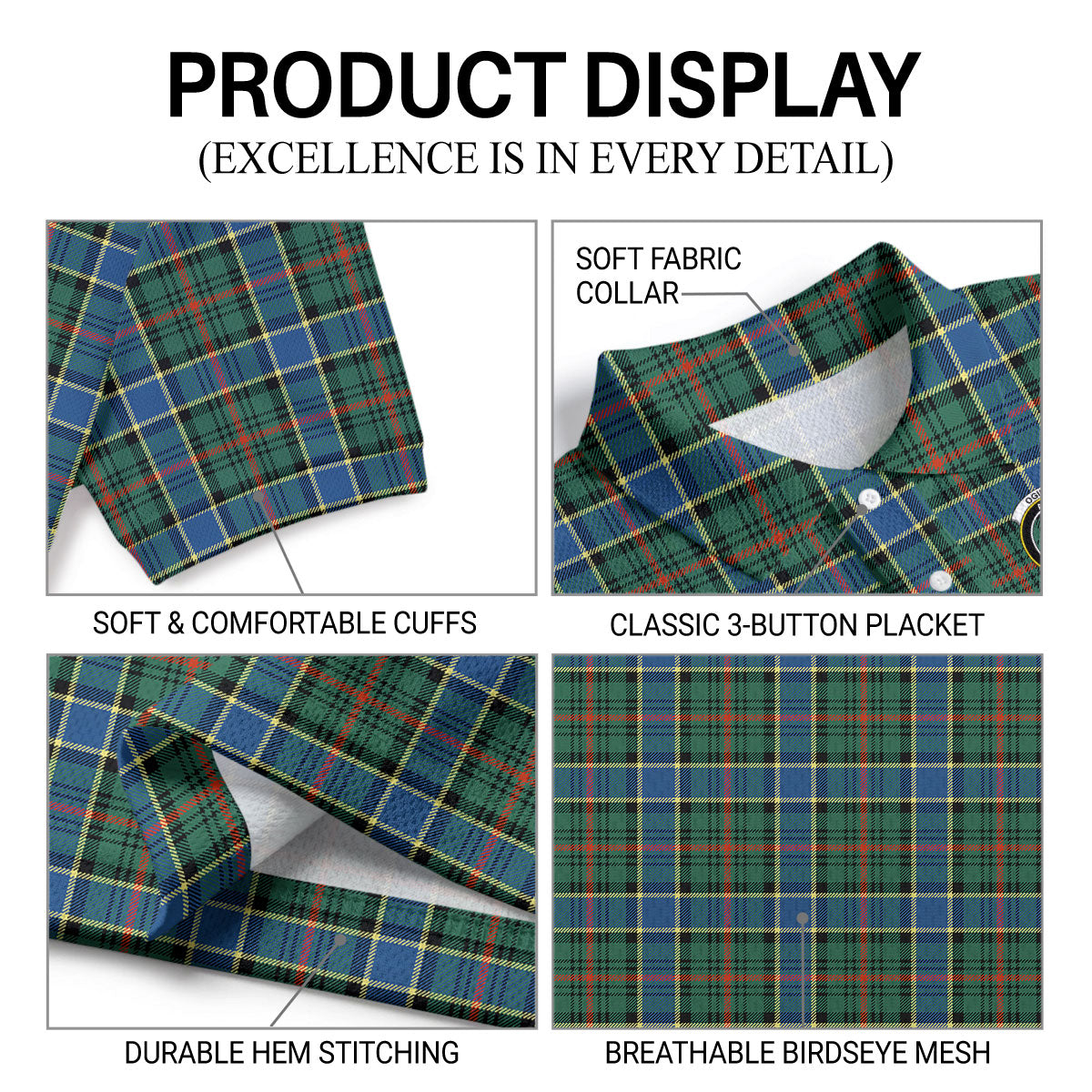 Ogilvie Hunting Ancient Tartan Crest Birdseye Mesh Polo Shirt