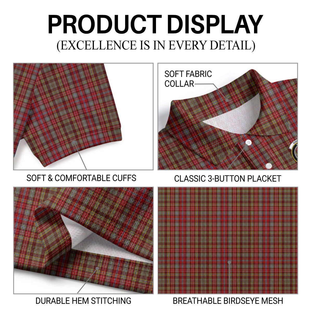 Ogilvie Tartan Crest Birdseye Mesh Polo Shirt
