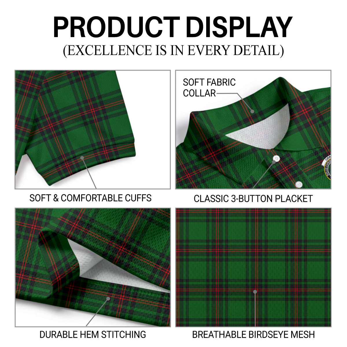Orrock Tartan Crest Birdseye Mesh Polo Shirt