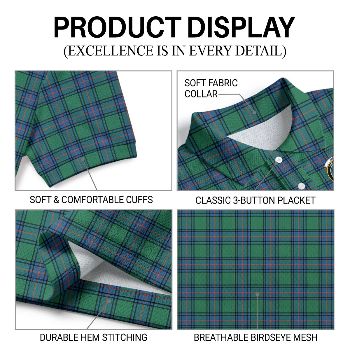 Shaw (of Sauchie) Ancient Tartan Crest Birdseye Mesh Polo Shirt