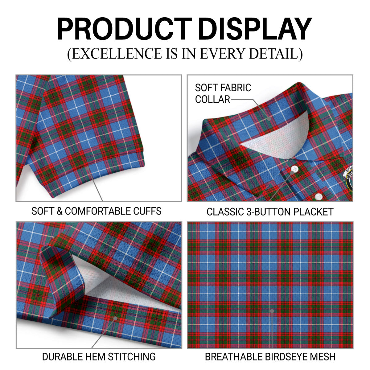 Spalding Tartan Crest Birdseye Mesh Polo Shirt