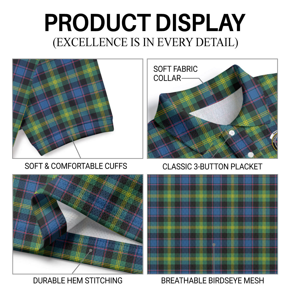 Watson Ancient Tartan Crest Birdseye Mesh Polo Shirt