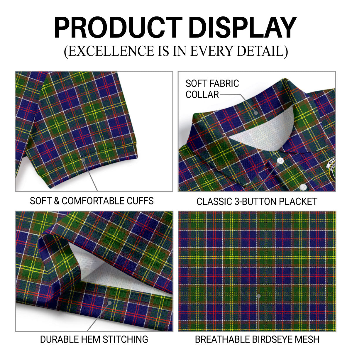 Whitelaw Tartan Crest Birdseye Mesh Polo Shirt