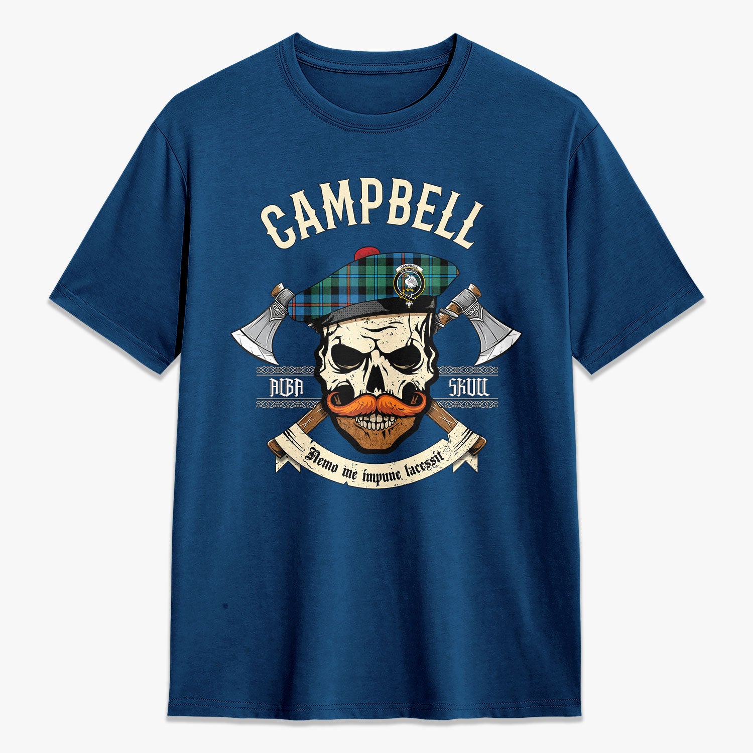 Campbell of Cawdor Ancient Tartan Crest 2D T-shirt - Alba Skull Style