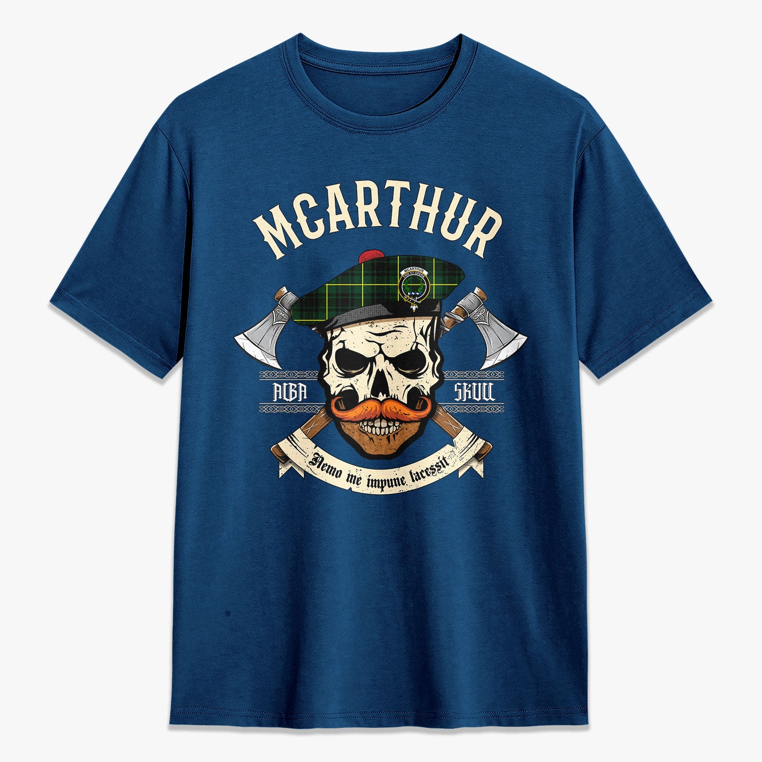 McArthur Modern Tartan Crest 2D T-shirt - Alba Skull Style
