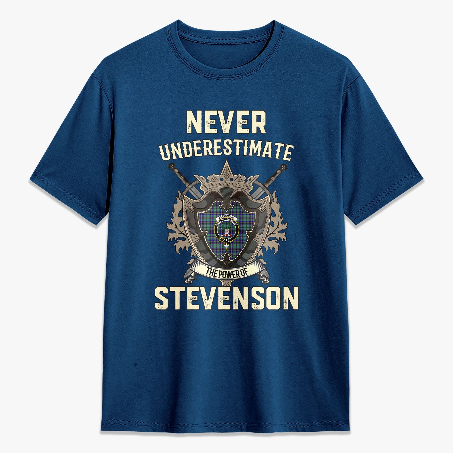 Stevenson Tartan Crest 2D T-shirt - Never Underestimate Style