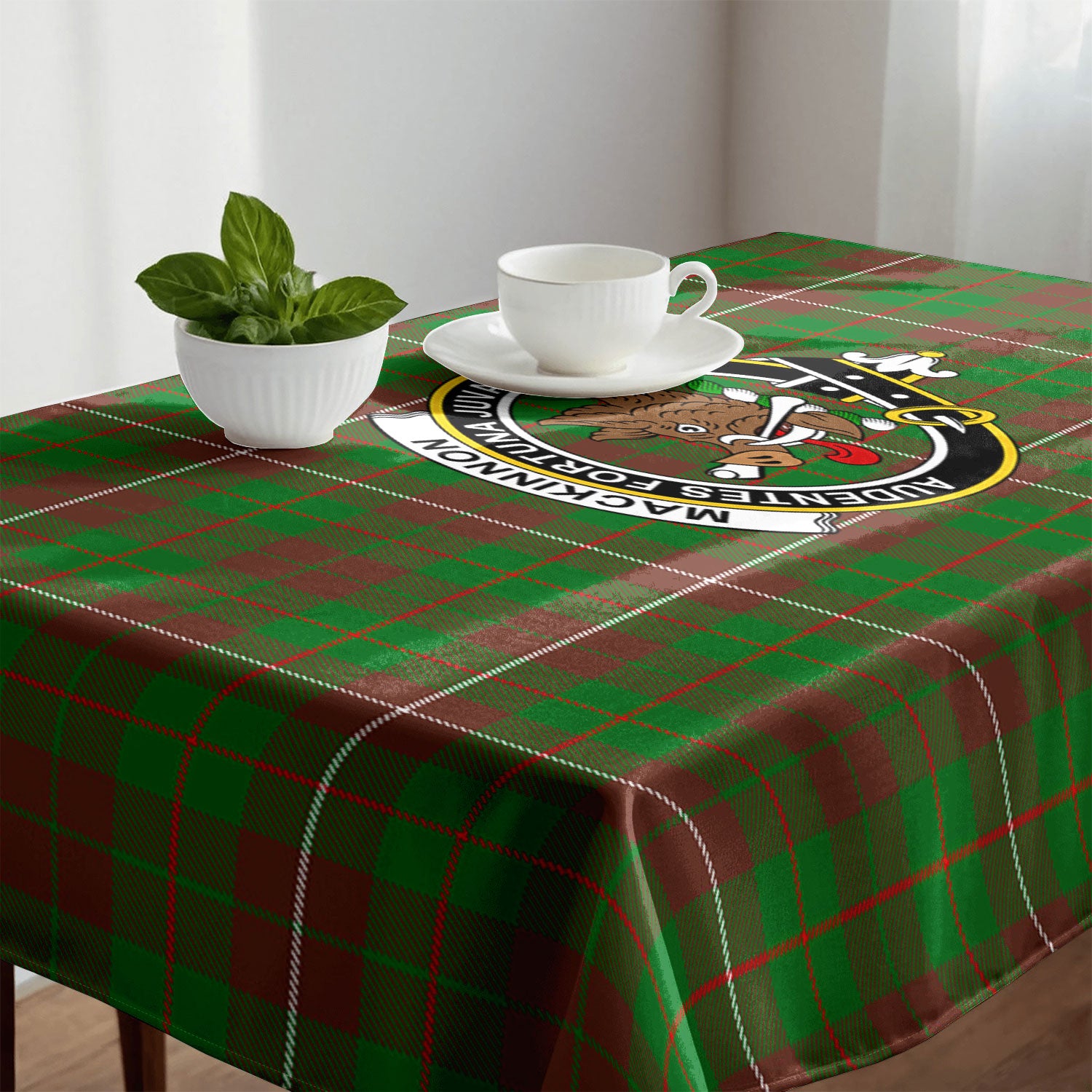 MacKinnon Hunting Modern Tartan Crest Tablecloth