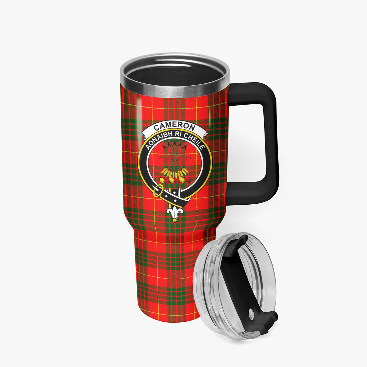 Cameron Modern Tartan Crest 40 oz Insulated Tumbler with Handle