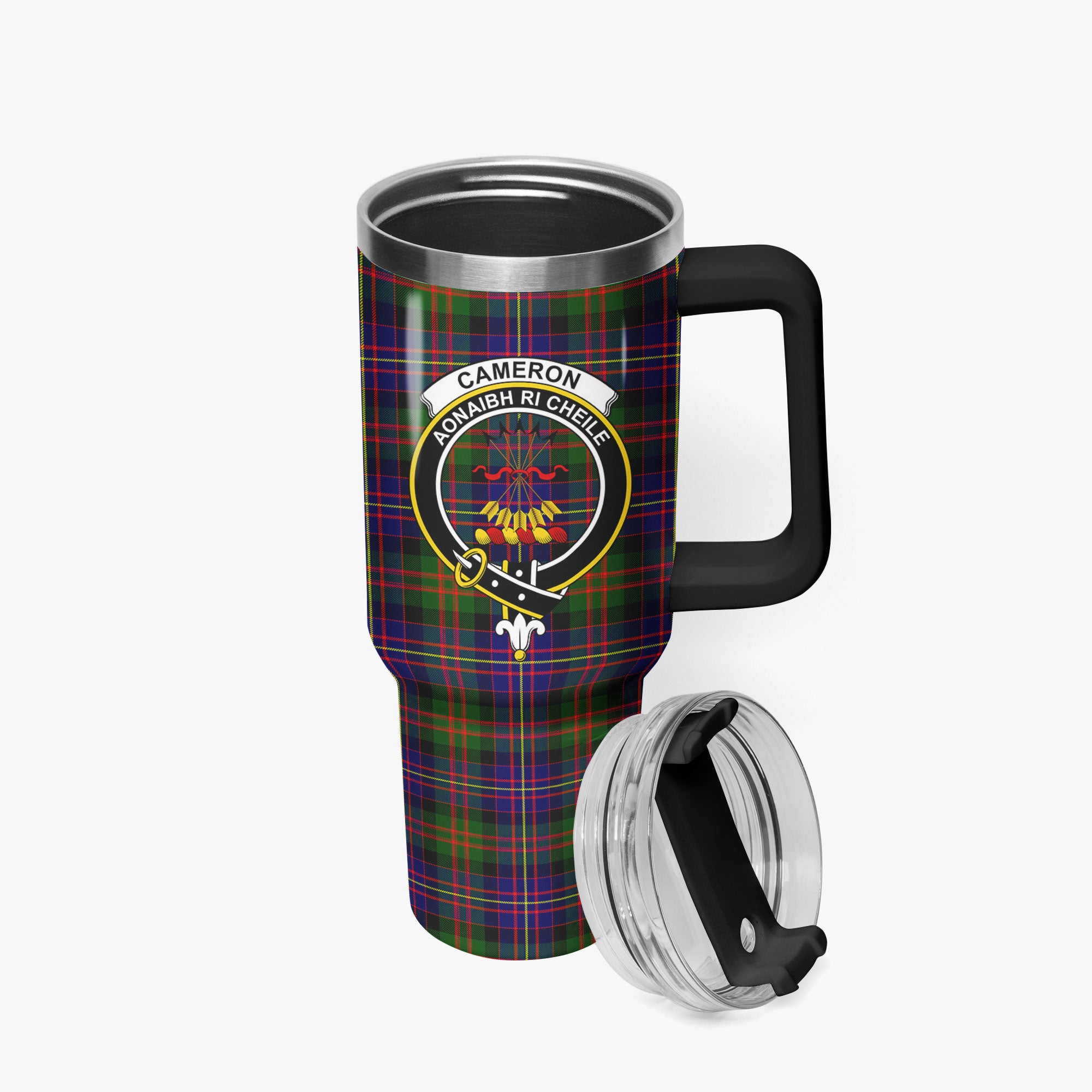 Cameron of Erracht Modern Tartan Crest 40 oz Insulated Tumbler with Handle