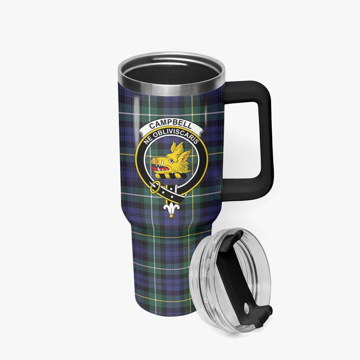 Campbell Argyll Modern Tartan Crest 40 oz Insulated Tumbler with Handle