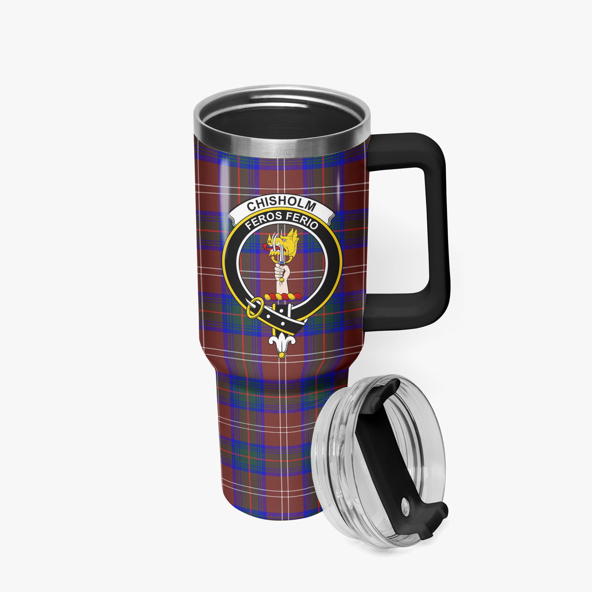 Chisholm Hunting Modern Tartan Crest 40 oz Insulated Tumbler with Handle
