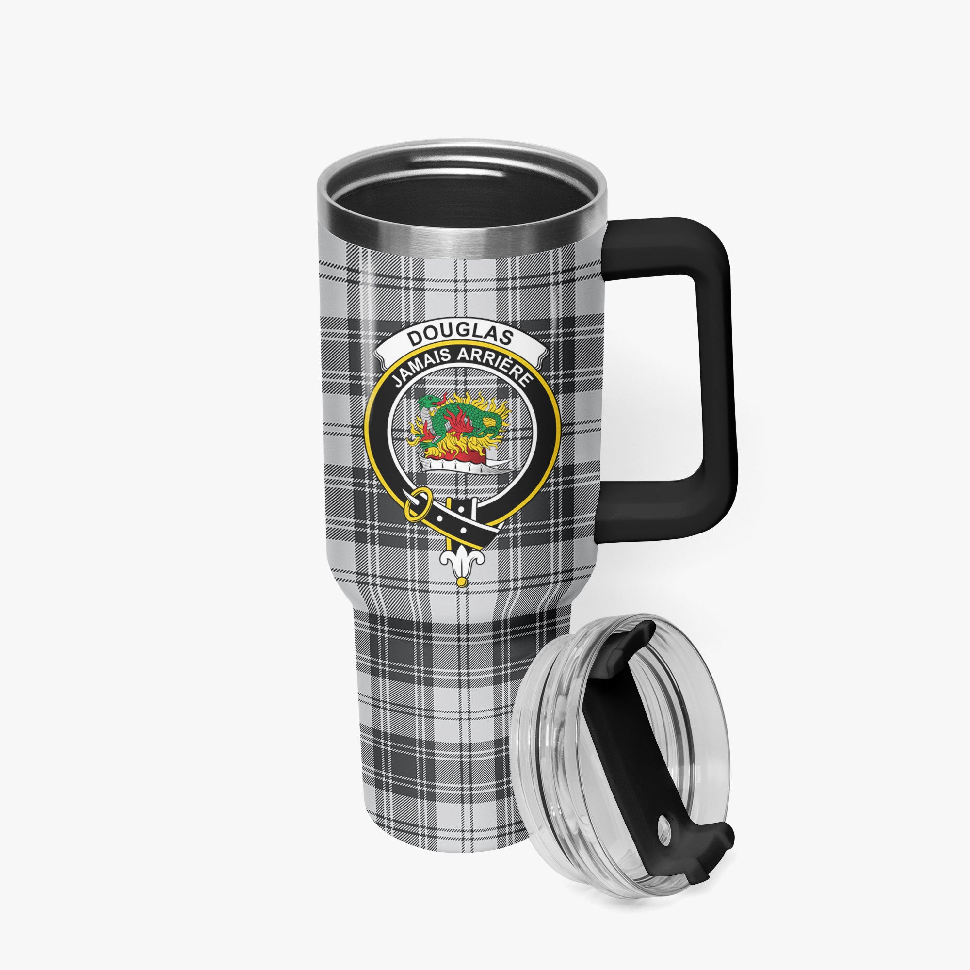 Douglas Grey Modern Tartan Crest 40 oz Insulated Tumbler with Handle