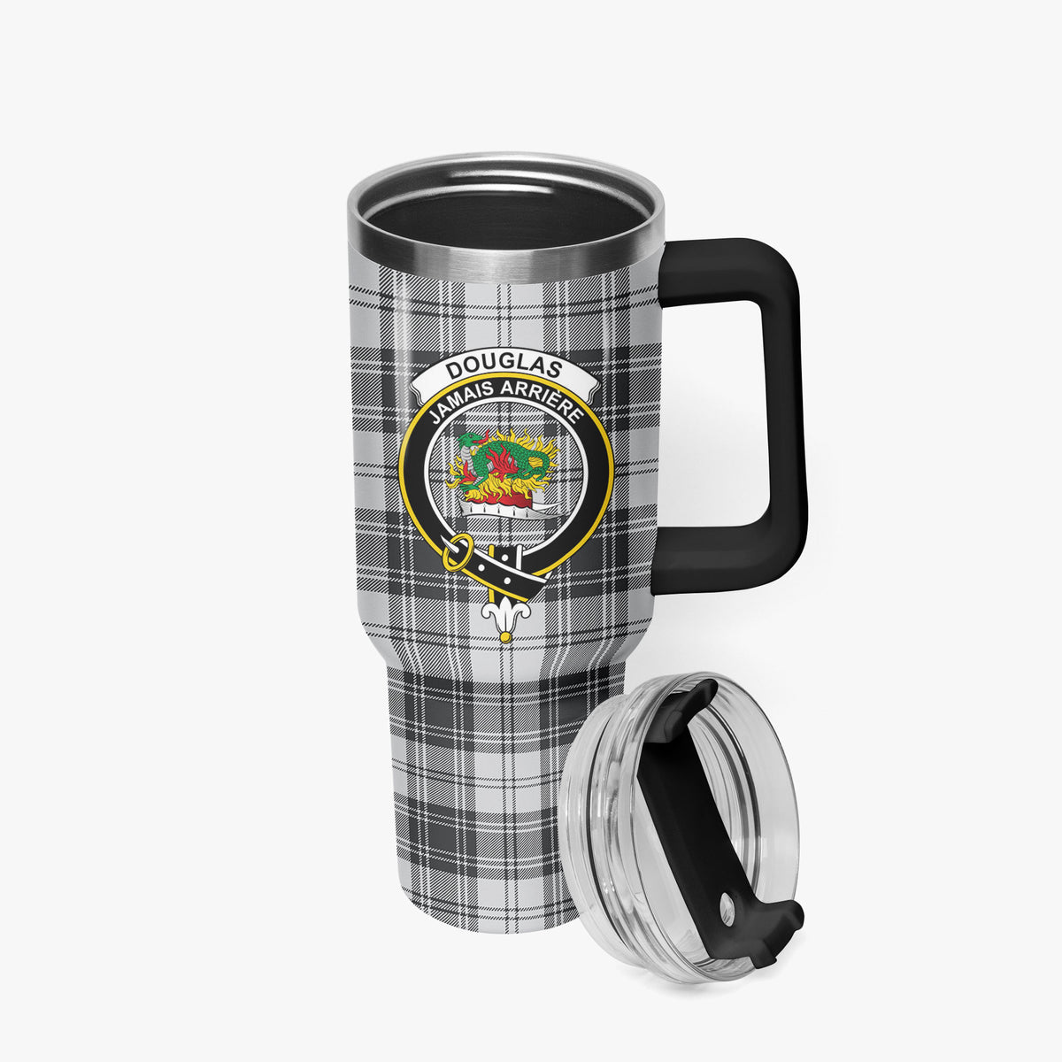 Douglas Grey Modern Tartan Crest 40 oz Insulated Tumbler with Handle