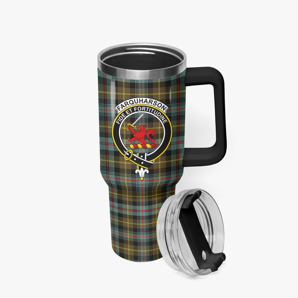 Farquharson Weathered Tartan Crest 40 oz Insulated Tumbler with Handle