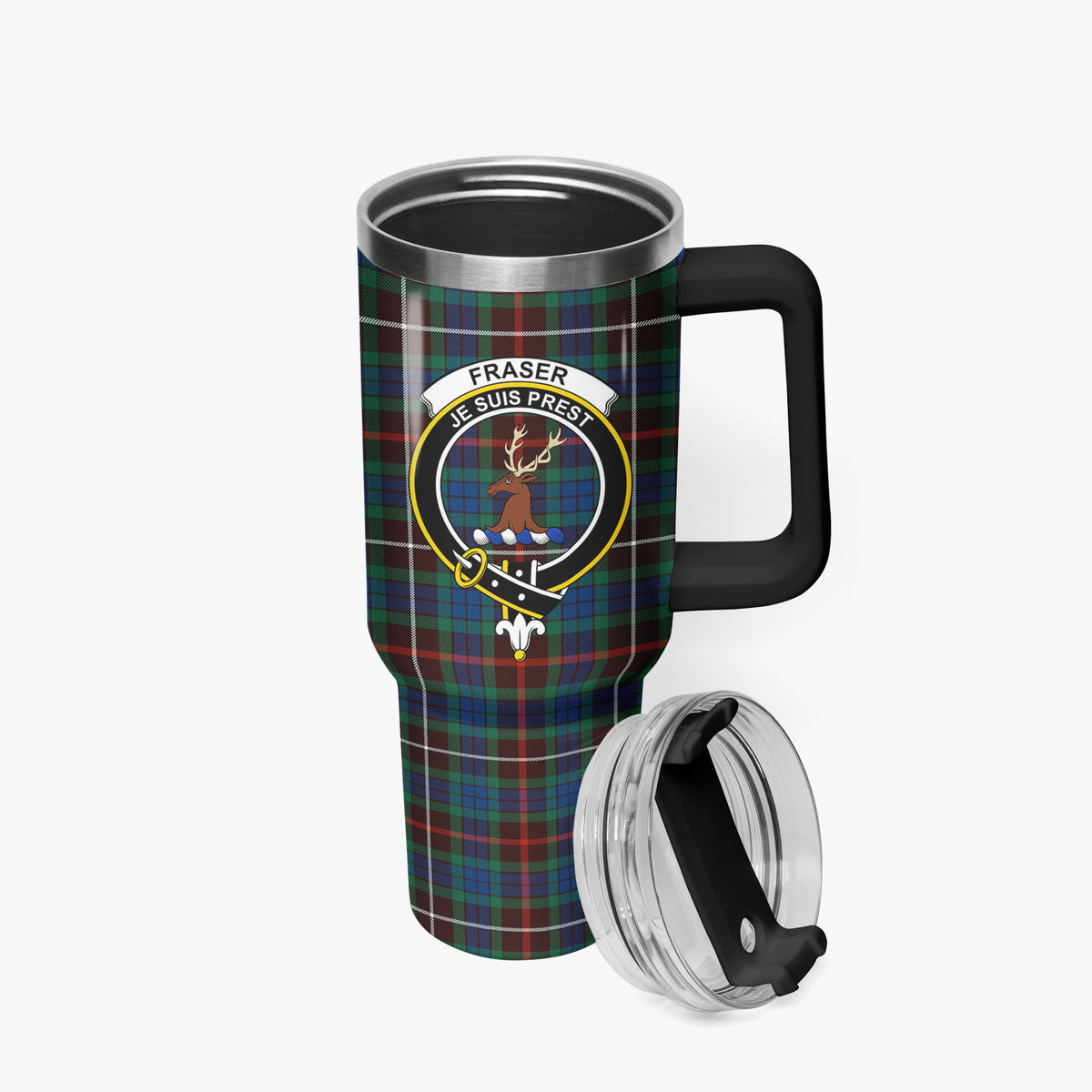 Fraser (of Lovat) Hunting Ancient Tartan Crest 40 oz Insulated Tumbler with Handle