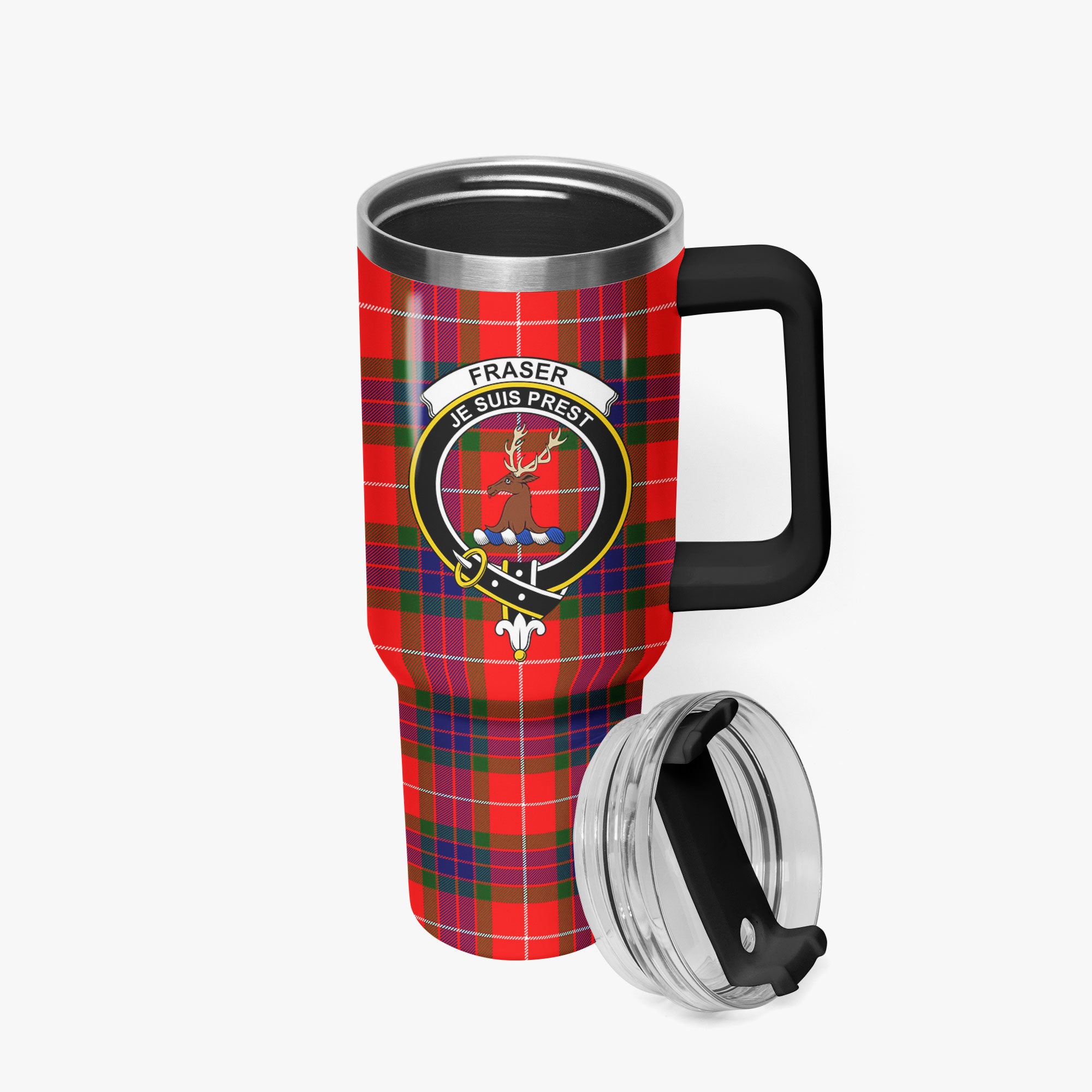 Fraser (of Lovat) Modern Tartan Crest 40 oz Insulated Tumbler with Handle